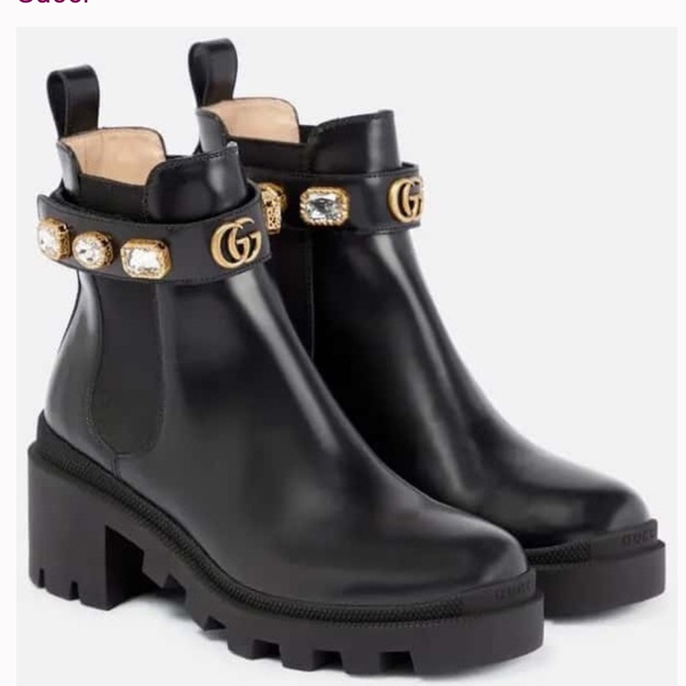 GUCCI GG Calfskin Crystal GG Trip black Chelsea Ankle Boots